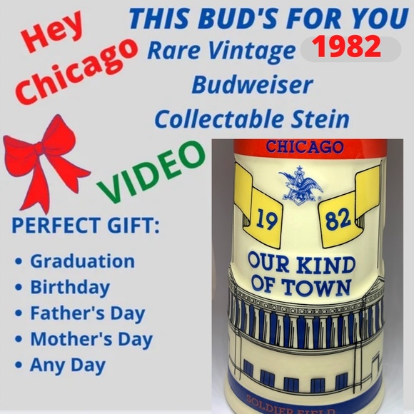 BUDWEISER 1982 VINTAGE CHICAGO BEER STEIN Excellent Condition - Picture 1 of 8